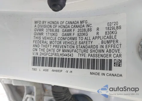 2020 Honda Civic Sport from USA, damaged, VIN 2HGFC2F80LH544543
